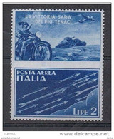 REGNO:  1942  PROPAGANDA  DI  GUERRA  CON  APPENDICE  -  £. 2   AZZURRO  T.L. -  SASS. 12 C - Propaganda Di Guerra