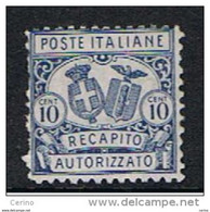 REGNO:  1928  RECAPITO  AUTORIZZATO  -  10 C. AZZURRO  N. -  D. 11  -  SASS. 1 - Correo Neumático