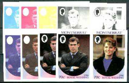 Montserrat 1986 Royal Wedding 70c Se-tenant Pair (Fergie & Andrew) Set Of 9 Imperf Progressive Proofs Comprising 5 Indiv - Montserrat