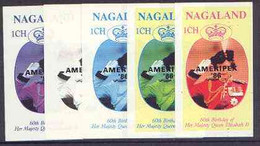 Nagaland 1986 Queen's 60th Birthday Imperf Souvenir Sheet (1ch Value) With AMERIPEX Opt In Black, Set Of 5 Progressive P - Local Issues