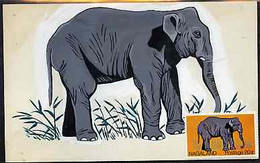 Nagaland 1969 Elephant - Original Hand-painted Artwork As Used For 20c (except Grass Outline Has Been Changed) On Board - Local Issues