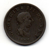 GREAT BRITAIN, 1/2 Penny, Copper, Year 1807, KM #662 - B. 1/2 Penny