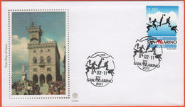 SAN MARINO - 2011 - 1,50€ Lo Sport Nella Filatelia Sammarinese - FDC - Filagrano Gold - Seta - FDC