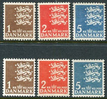 DENMARK 1946-68 Small Arms 1,2 And 5 Kr. On Ordinary And Fluorescent Paper MNH / **.   Michel 289-91x,y - Unused Stamps