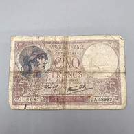 #BLT27 - 5 Cinq Anciens Francs 1939 - 1474800608 - 608 A. 58993 - France - 5 F 1917-1940 ''Violet''