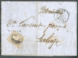 N°14 - Médaillon 10 Centimes Brun, Obl LP.16 S/L. D'ARLON le 17 Juin 1864 Vers Halanzy Via (cachet D'arrivée De MESSANCY - 1863-1864 Medallions (13/16)