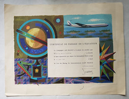CERTIFICAT DE PASSAGE DE L'EQUATEUR - COMPAGNIE AIR FRANCE - BOEING JET INTERCONTINENTAL - 1963 - NATHAN - Brevetti Di Volo