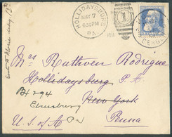 N°76 - 25 Centimes Obl. Sc MONS 1 Sur Lettre Du 24-IV-1911 Vers Hollidaysburg (New-York), Biffé, Et Renvoi Via Duplex 1/ - 1905 Breiter Bart