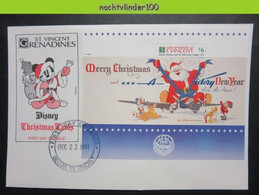 Ncs2111b WALT DISNEY VLIEGTUIG HOND EHBO DOG PLUTO MICKEY DONALD CHRISTMAS CARD PLANE GRENADINES OF ST. VINCENT 1991 FDC - Disney