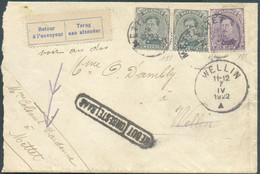 N°139-183(2) - Sc METTET Sur Lettre Du 5-IV-1922 Vers Wellin (biffé) + Griffe Bil. REBUT Et étiquette RETOUR à L'ENVOYEU - 1915-1920 Albert I.