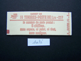 1974-C2 CONF. 3 CARNET DATE DU 26.10.78 FERME 10 TIMBRES SABINE DE GANDON 1,20 ROUGE CODE POSTAL (BOITE C) - Non Classificati