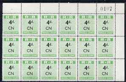 Northern Rhodesia 1951-68 Railway Parcel Stamp 4d (small Numeral) Overprinted CN (Chingola) Fine U/m Corner Block Of 18 - Local Issues