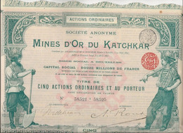 MINES D'OR DU KATCHKAR (ARMENIE RUSSIE ) TITRE DE CINQ ACTIONS ORDINAIRES -ANNEE 1897 - Bergbau