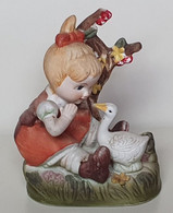 La Fille Qui Parle à L'oie - Enfant - Couettes Arbre Canard - STATUETTE - Bon état - 10 / Vers 1990 - Otros & Sin Clasificación