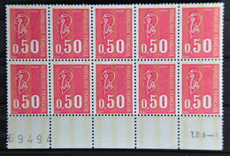 France 1971 - N°1664c** - Marianne De Béquet 50c Rouge - 3 Bandes De Phosphore - Bloc De 10, Bas De Feuille. - 1971-76 Maríanne De Béquet