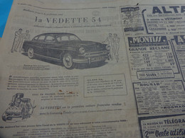Lot D'articles Sur  Journaux 1953 -pub Voiture Vedette 54-tracteur Pony-john Deere-la Vache Qui Rit- Dessin Barberousse - 1950 à Nos Jours