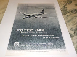 ANCIENNE PUBLICITE AVION POTEZ 840  1963 - Publicités