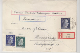 OSTLAND R-Brief Durch Deutsche Dienstpost Ostland Mit 2 Marken Vom OR Aus RIGA 28.1.42 Nach Duisburg - Occupation 1938-45