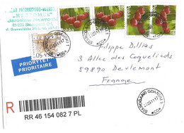 POLOGNE 2011 - LETTRE RECOMMANDEE ENTETE HYDROMEL CACHETS RONDS STAROGARD GDANSKI, VIGNETTES, CERISES, LOPUSZNA - Storia Postale