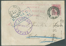 E.P. Carte 10 Centimes Carmin Sur Gris-bleu (coin Inférieur Droit Manquant) Obl. Sc MALINES (STATION) du 29 Juin 1888 Ve - Briefkaarten 1871-1909