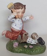 La Fille Et Son Chien Peint - Enfant - Pinceau Peinture - STATUETTE - Bon état - 24 / Vers 1990 - Other & Unclassified