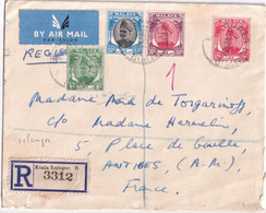 MALAYA SELANGOR - 1955 - ENVELOPPE RECOMMANDEE De KUALA LUMPUR => ANTIBES - Selangor