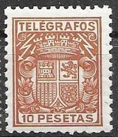 Spain Telegraphos 10 Pesetas High Value With Number Print A039,775 On Gum Mnh ** - Telegraph