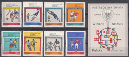 Poland 1966 Football World Cup In England Mi#1665-1672 With Block 38 Mint Never Hinged - Nuevos