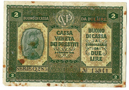 Italie Casa Veneta Dei Prestiti  2 Ire En 5 Centesimi Biljetten Uit 1918 Gebruikt (3206) - Other & Unclassified