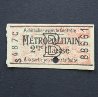 Ancien Ticket Paris 1926 2ème Classe Metropolitain Railway Tickets 3 - Europe