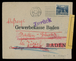 TREASURE HUNT [03092] Austria 1930 Cover Sent To Baden, Switzerland, With 40gr, Returned, Multiple Transit Pmks. On Back - Brieven En Documenten