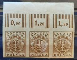 COAT OF ARMS-EAGLE-SMALL VALUES-3 F-IMPERFORATED-BLOCK OF 3 WITH SHEET VALUES-ERROR-RARE-NORTH POLAND-1919 - Nuevos