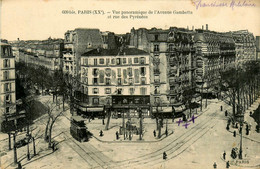 Paris * 20ème * Vue Panoramique De L'avenue Gambetta Et Rue Des Pyrénées * Tramway Tram - Arrondissement: 20