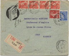 LETTRE RECOMMANDEE- AFFRANCHISSEMENT COMPOSE AVEC N° 360 + N° 407 +N° 415 X 4 -CAD GAP 1939 - 1921-1960: Période Moderne