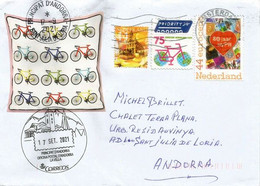 Protection De L'Environnement, Byciclettes, Lettre 2021 Pays-Bas,adressée à Andorre, Avec Timbre à Date Arrivée - Storia Postale