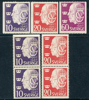 SWEDEN 1947 40th Anniversary Of Reign Set Of 7 MNH / **.  Michel 329-31 - Nuovi