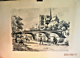 NOTRE DAME DE PARIS ET LE VIEUX PONT """- AQUARELLE ORIGINALE De ANDRE KRAFFT - - Aquarel