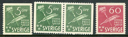 SWEDEN 1945 Tercentenary Of Daily Press Set Of 4 MNH / **  Michel 312-13 - Ungebraucht