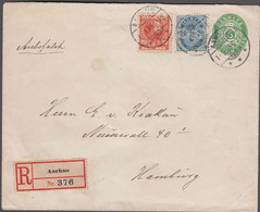 1906. DANMARK.  5 øre Envelope + 20 øre Coat Of Arms + 10 øre Christian IX On Recomme... (Michel 48 I) - JF424954 - Covers & Documents
