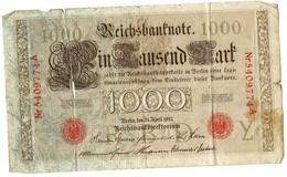 Duitsland Reichsbanknote Van 1000 Mark  1910 Gebruikt Beschadigd (3248) - 1000 Mark