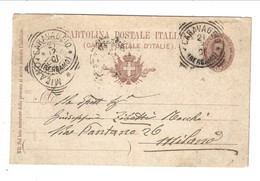 1901 INTERO POSTALE Cartolina Postale Cent. 10 Da Caravaggio BERGAMO Per Milano. Annullo Tondo Riquadrato - Marcophilia