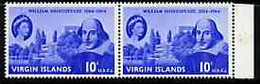 British Virgin Islands 1964 400th Birth Anniversary Of Shakespeare 10c Horiz Pair, One Stamp With 'scratch By Eye' (R7/5 - Iles Vièrges Britanniques