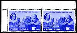 British Virgin Islands 1964 400th Birth Anniversary Of Shakespeare 10c Horiz Pair, One Stamp With 'white Spot On Buildin - Iles Vièrges Britanniques