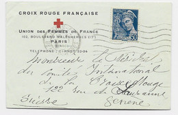 FRANCE MERCURE 50C BLEU N°414A  SEUL MIGNONNETTE PARIS 1940 POUR GENEVE SUISSE AU TARIF PEU COMMUN - 1938-42 Mercure