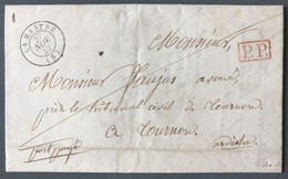 France TAD La Mastre (6) 27.11.1842 + P.P. Rouge Sur Lettre (LSC) Pour Tournon - (C1124) - 1801-1848: Precursores XIX