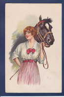 CPA CHEVAL Femme Cheval Horse Girl Woman écrite - Pferde