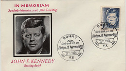 John F. Kennedy, FDC Deutschland "1.Jahrestag Seines Todes" - Ohne Zuordnung