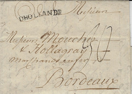 1789- Lettre De ROTTERDAM  Pour Bordeaux  - Entrée D HOLLANDE  36  Mm Noire - Marques D'entrées