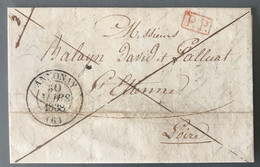 France TAD (type 13) ANNONAY (6) 30.3.1838 Sur Lettre Pour St Etienne + P.P. Rouge - (B1169) - 1801-1848: Précurseurs XIX