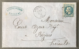 France N°29 Sur Lettre TAD Andance (6) 12.11.1870 + GC 91 Pour Béziers - (B1294) - 1849-1876: Klassik